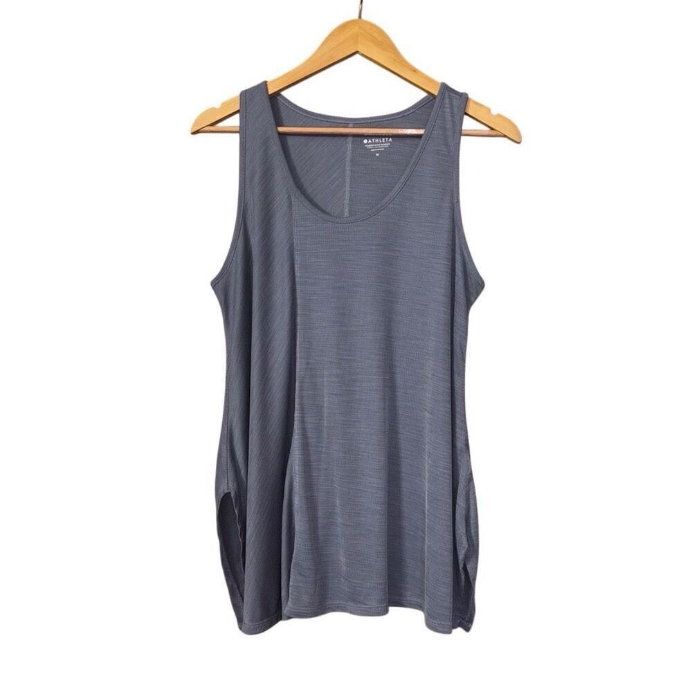Athleta Relaxed Tank side slit scoop neck lightweight size medium wash denim